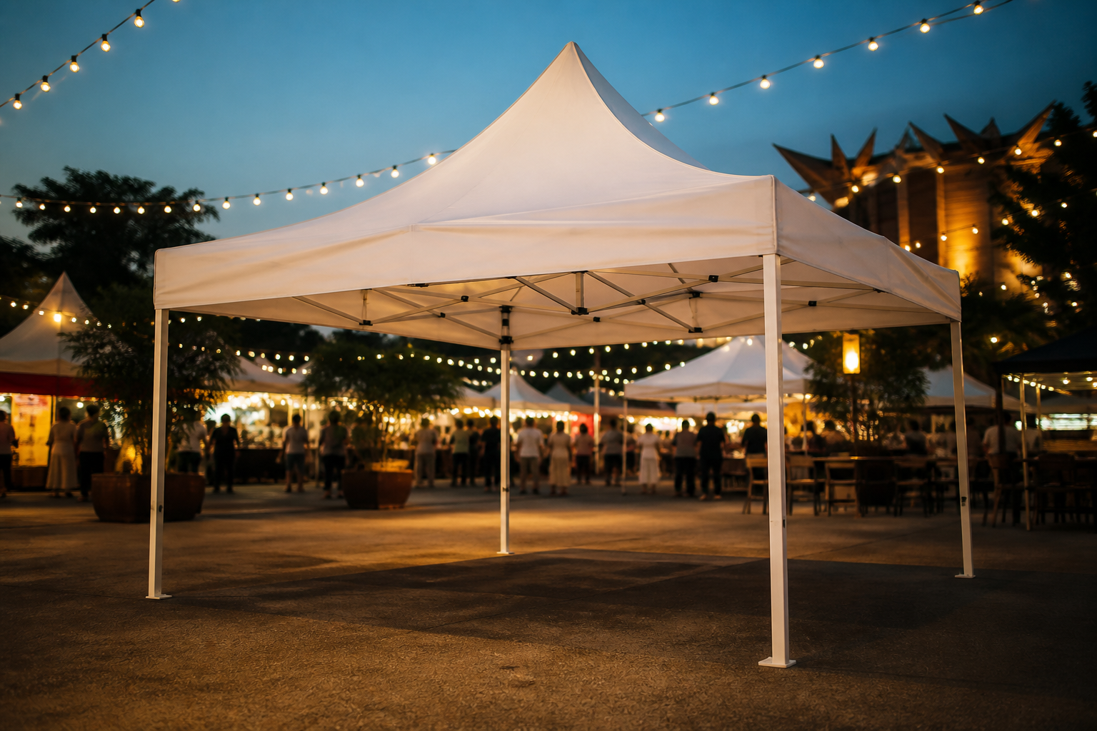 White event gazebo tent set up for an outdoor gathering